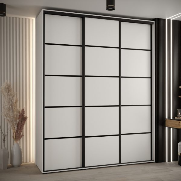 Szafa CANNES 4- 190 szerokość 45 cm. Korpus biały, front biały listwa czarna