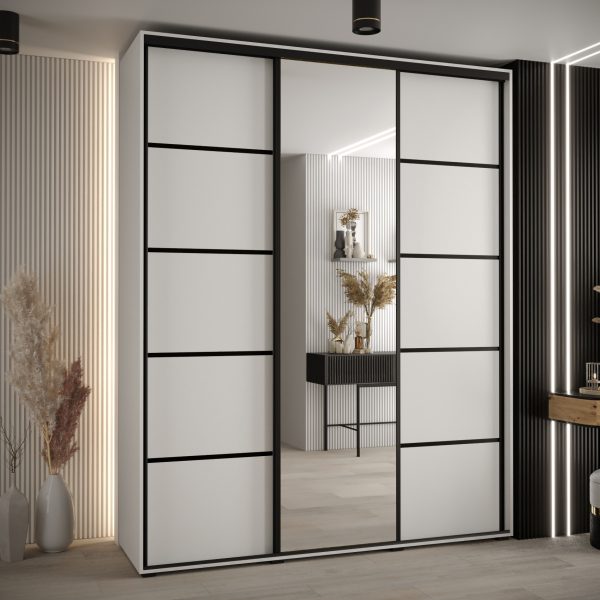 Szafa CANNES 5-190 szerokość 45 cm. Korpus biały , front biały listwa czarna i lustro