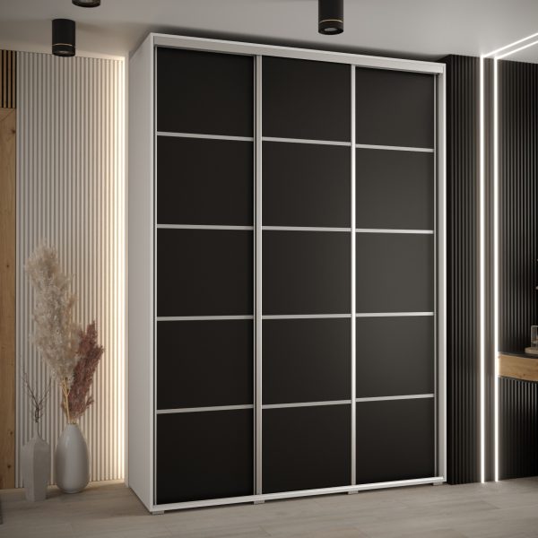 Szafa CANNES 4- 170 szerokość 45 cm. Korpus biały, front czarny listwa srebrna