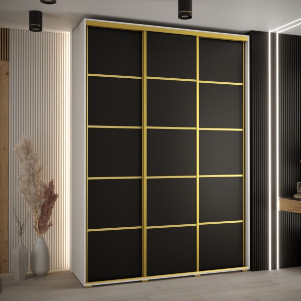 Szafa CANNES 4- 170 szerokość 45 cm. Korpus biały, front czarny listwa złota
