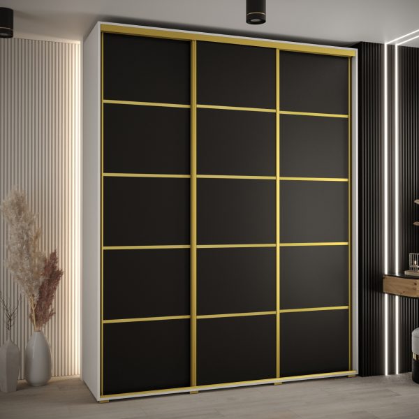 Szafa CANNES 4- 190 szerokość 45 cm. Korpus czarny , front czarny listwa złota