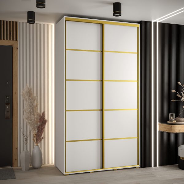 Szafa CANNES 4- 130 szerokość 45 cm. Korpus biały, front biały listwa złota