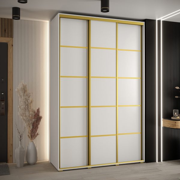 Szafa CANNES 4- 150 szerokość 45 cm. Korpus biały, front biały listwa złota