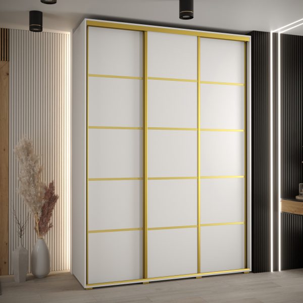 Szafa CANNES 4- 180 szerokość 45 cm. Korpus biały, front biały listwa złota