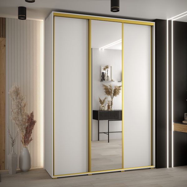 Szafa CANNES 3 -170 45 cm głebokość. Korpus biały, front biały ,lustro i zlota listwa