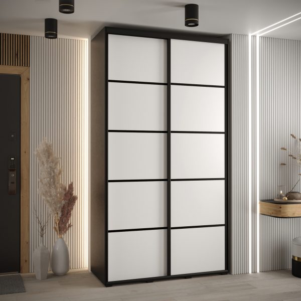 Szafa CANNES 4- 130 szerokość 45 cm. Korpus czarny , front biały listwa czarna