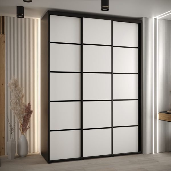 Szafa CANNES 4- 180 szerokość 45 cm. Korpus czarny , front biały listwa czarna