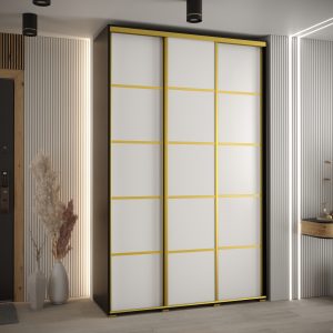 Szafa CANNES 4- 150 szerokość 45 cm. Korpus czarny , front biały listwa złota