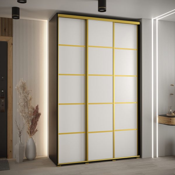 Szafa CANNES 4- 160 szerokość 45 cm. Korpus czarny , front biały listwa złota