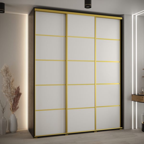 Szafa CANNES 4- 190 szerokość 45 cm. Korpus czarny , front biały listwa złota