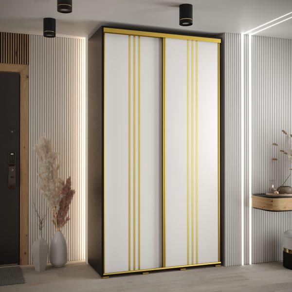 Szafa CANNES 6-130 szerokość 45 cm. Korpus czarny , front biały listwa złota