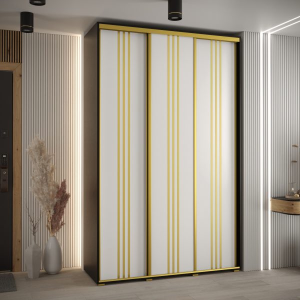 Szafa CANNES 6-150 szerokość 45 cm. Korpus czarny , front biały listwa złota