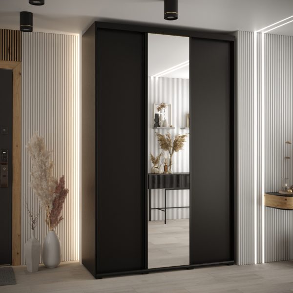 Szafa CANNES 3 -160 45 cm głebokość. Korpus czarny, front czarne ,lustro i czarna listwa