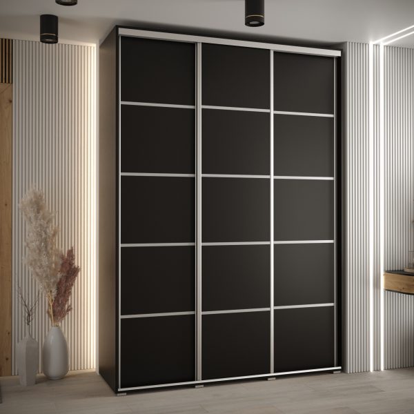 Szafa CANNES 4- 180 szerokość 45 cm. Korpus czarny , front czarny listwa srebrna