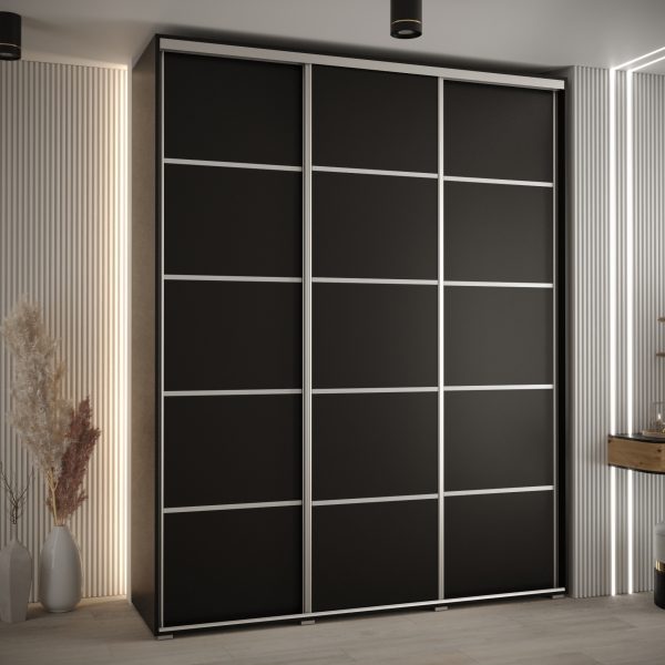 Szafa CANNES 4- 190 szerokość 45 cm. Korpus czarny , front czarny listwa srebrna