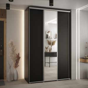 Szafa CANNES 3 -160 45 cm głebokość. Korpus czarny, front czarne ,lustro i srebrna listwa