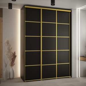 Szafa CANNES 4- 180 szerokość 45 cm. Korpus czarny , front czarny listwa złota