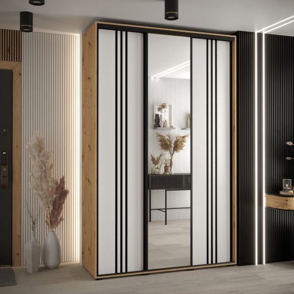 Szafa CANNES 7-150 szerokość 45cm korpus dab artisan Front biały listwa czarna i lustro