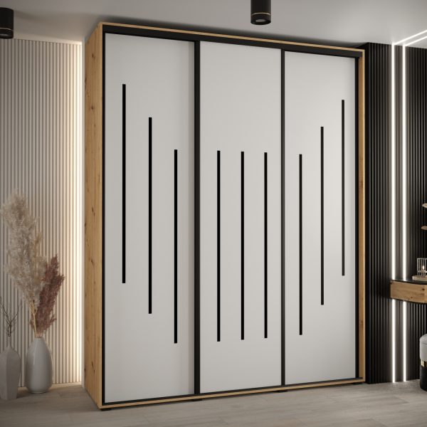 Kast CANNES 8-200 Breedte: 45 cm Korpus: artisan eiken Front: wit Lijst: zwart