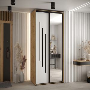 Kast CANNES 9-110 Breedte: 45 cm Korpus: artisan eiken Front: wit Lijst: zwart
