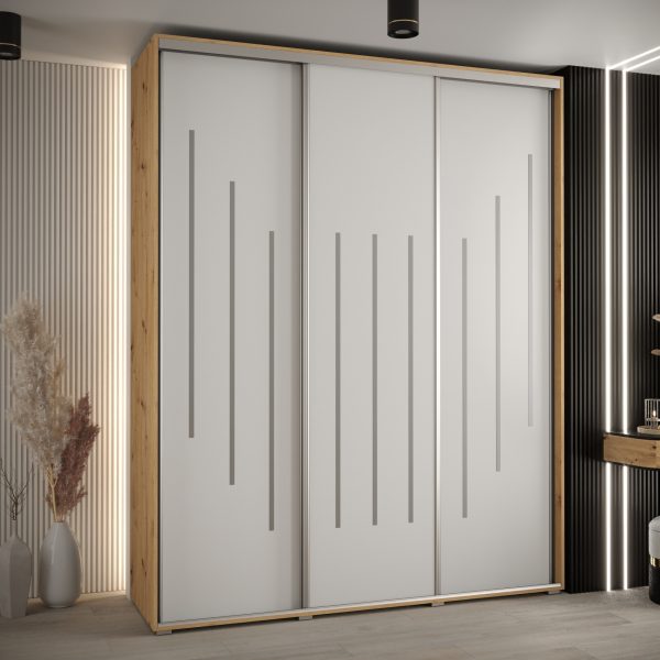 Kast CANNES 8-200 Breedte: 45 cm Korpus: wit Front: artisan eiken Lijst: zilverkleurig