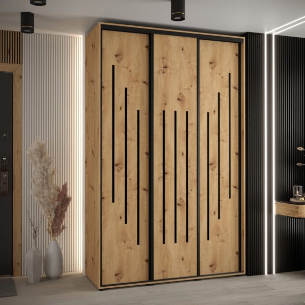 Szafa CANNES 8-160 szerokość 45cm korpus biały Front dąb artisan listwa czarna