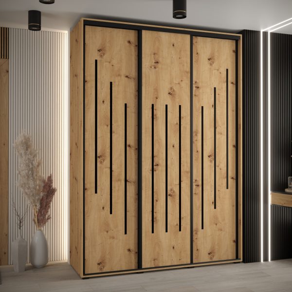 Szafa CANNES 8-180 szerokość 45cm korpus biały Front dąb artisan listwa czarna