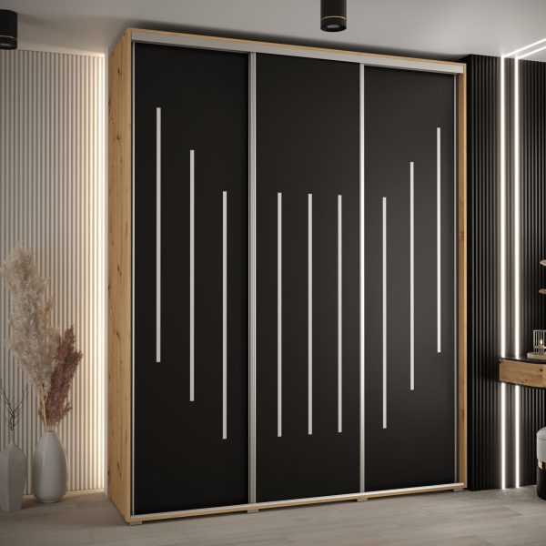 Kast CANNES 8-200 Breedte: 45 cm Korpus: artisan eiken Front: zwart Lijst: zilverkleurig