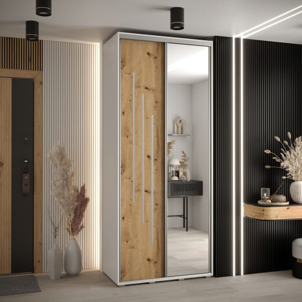 Kast CANNES 9-110 Breedte: 45 cm Korpus: wit Front: artisan eiken Lijst: zilverkleurig