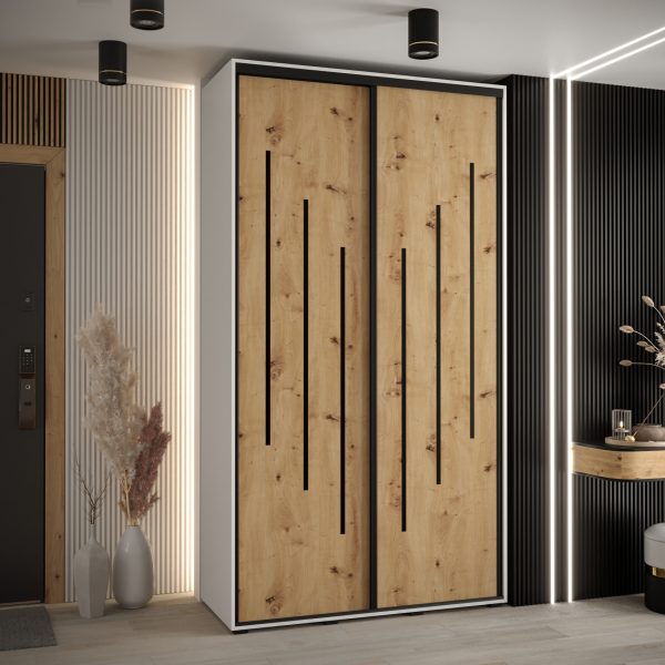 Szafa CANNES 8-130 szerokość 45cm korpus biały Front dąb artisan listwa czarna