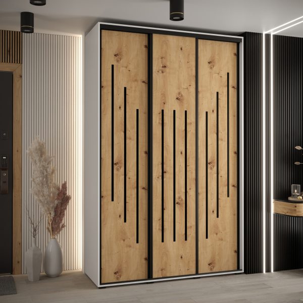 Szafa CANNES 8-150 szerokość 45cm korpus biały Front dąb artisan listwa czarna