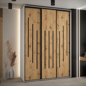 Szafa CANNES 8-190 szerokość 45cm korpus biały Front dąb artisan listwa czarna