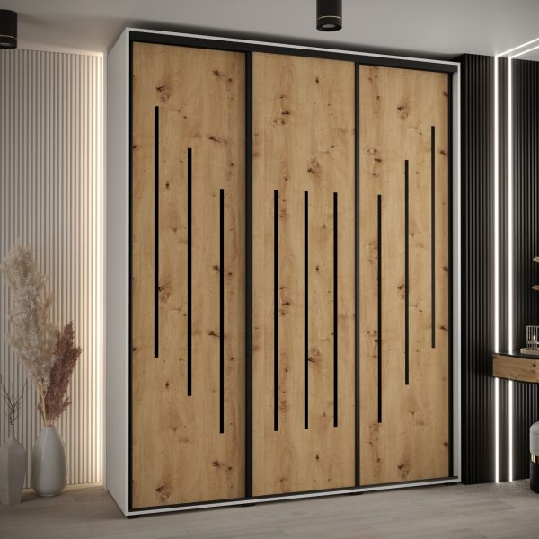 Szafa CANNES 8-190 szerokość 45cm korpus biały Front dąb artisan listwa czarna