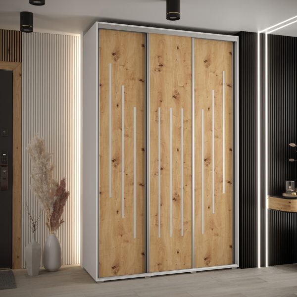 Szafa CANNES 8-150 szerokość 45cm korpus biały Front dąb artisan listwa srebrna