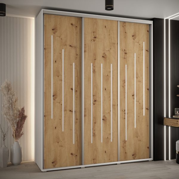 Kast CANNES 8-200 Breedte: 45 cm Korpus: wit Front: artisan eiken Lijst: zilverkleurig