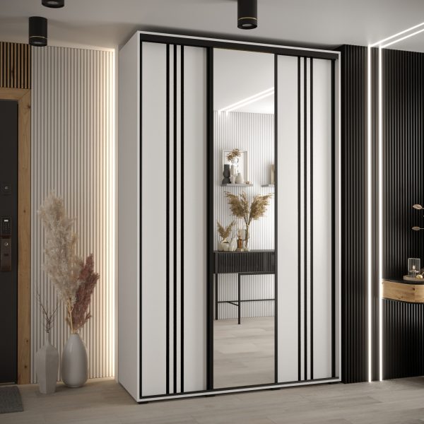 Szafa CANNES 7-150 szerokość 45cm korpus biały Front biały listwa czarna i lustro