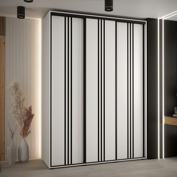 Szafa CANNES 6-180 szerokość 45 cm. Korpus biały , front biały listwa czarna