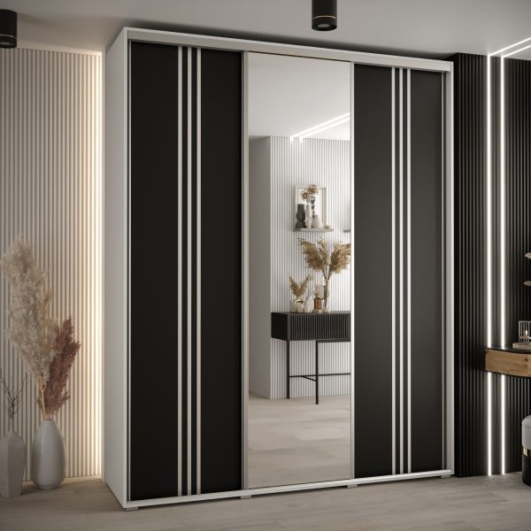 Szafa CANNES 7-190 szerokość 45cm korpus biały Front czarny listwa srebrna i lustro