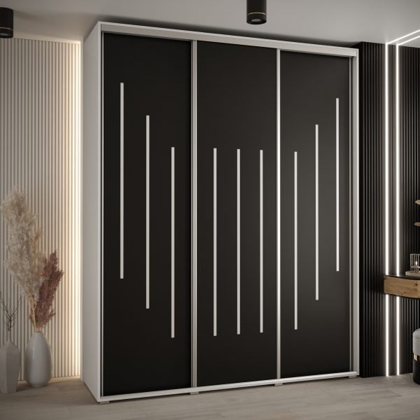Kast CANNES 8-200 Breedte: 45 cm Korpus: wit Front: zwart Lijst: zilverkleurig