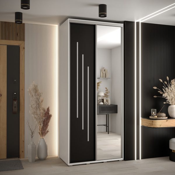 Kast CANNES 9-110 Breedte: 45 cm Korpus: wit Front: zwart Lijst: zilverkleurig