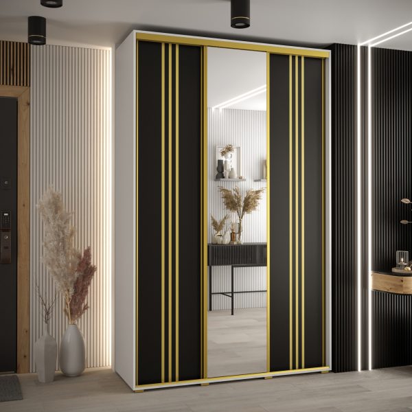 Szafa CANNES 7-150 szerokość 45cm korpus biały Front czarny listwa złota i lustro