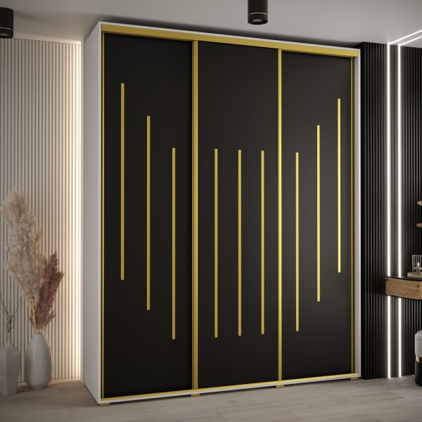Kast CANNES 8-200 Breedte: 45 cm Korpus: wit Front: zwart Lijst: goudkleurig