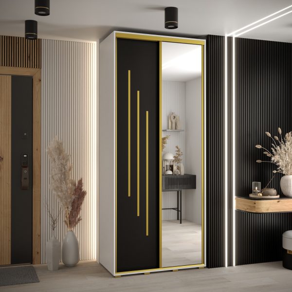 Kast CANNES 9-110 Breedte: 45 cm Korpus: wit Front: zwart Lijst: goudkleurig