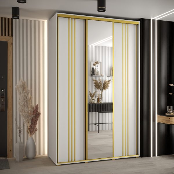 Szafa CANNES 7-160 szerokość 45cm korpus biały Front biały listwa złota i lustro