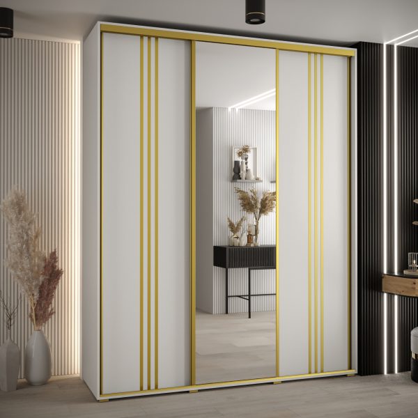 Szafa CANNES 7-200 szerokość 45cm korpus biały Front biały listwa złota i lustro