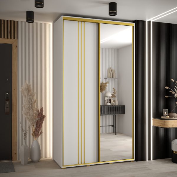 Szafa CANNES 7-130 szerokość 45cm korpus biały Front biały listwa złota i lustro