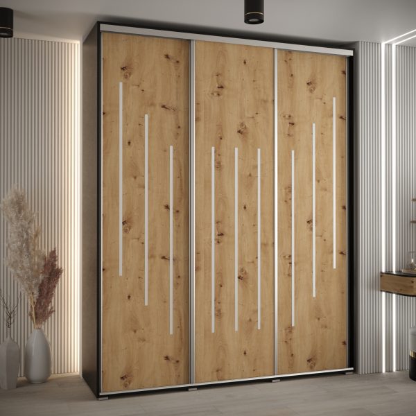 Kast CANNES 8-200 Breedte: 45 cm Korpus: zwart Front: artisan eiken Lijst: zilverkleurig