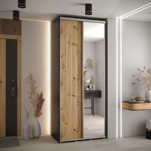 Kast CANNES 9-110 Breedte: 45 cm Korpus: zwart Front: artisan eiken Lijst: zilverkleurig