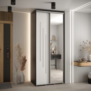 Kast CANNES 9- 100 Breedte: 45 cm Korpus: zwart Front: wit Lijst: zilverkleurig
