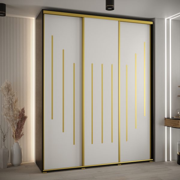 Kast CANNES 8-200 Breedte: 45 cm Korpus: zwart Front: wit Lijst: goudkleurig